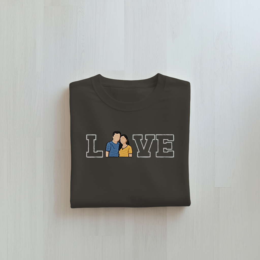 Customized Oversized Unisex T-Shirt for Your Loved One with LOVE outline design