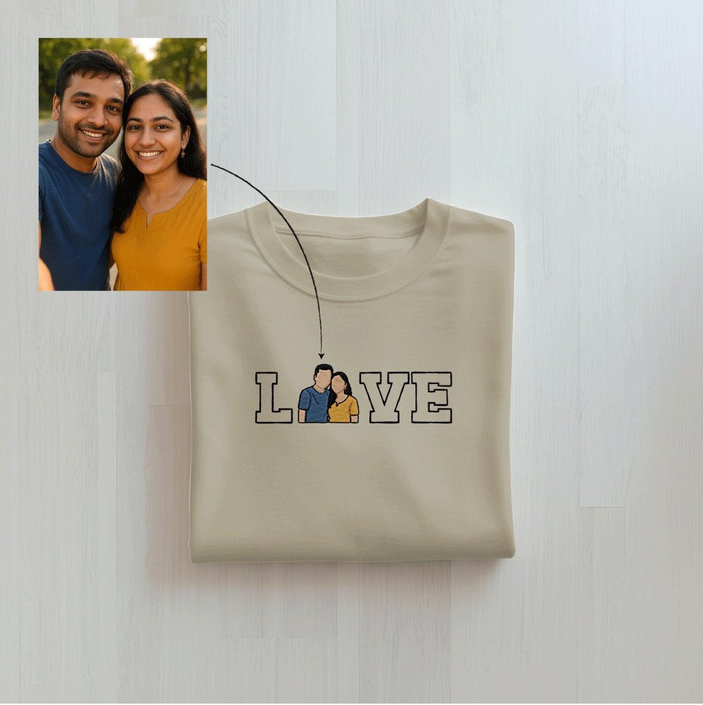 Customized Oversized Unisex T-Shirt for Your Loved One with LOVE outline design