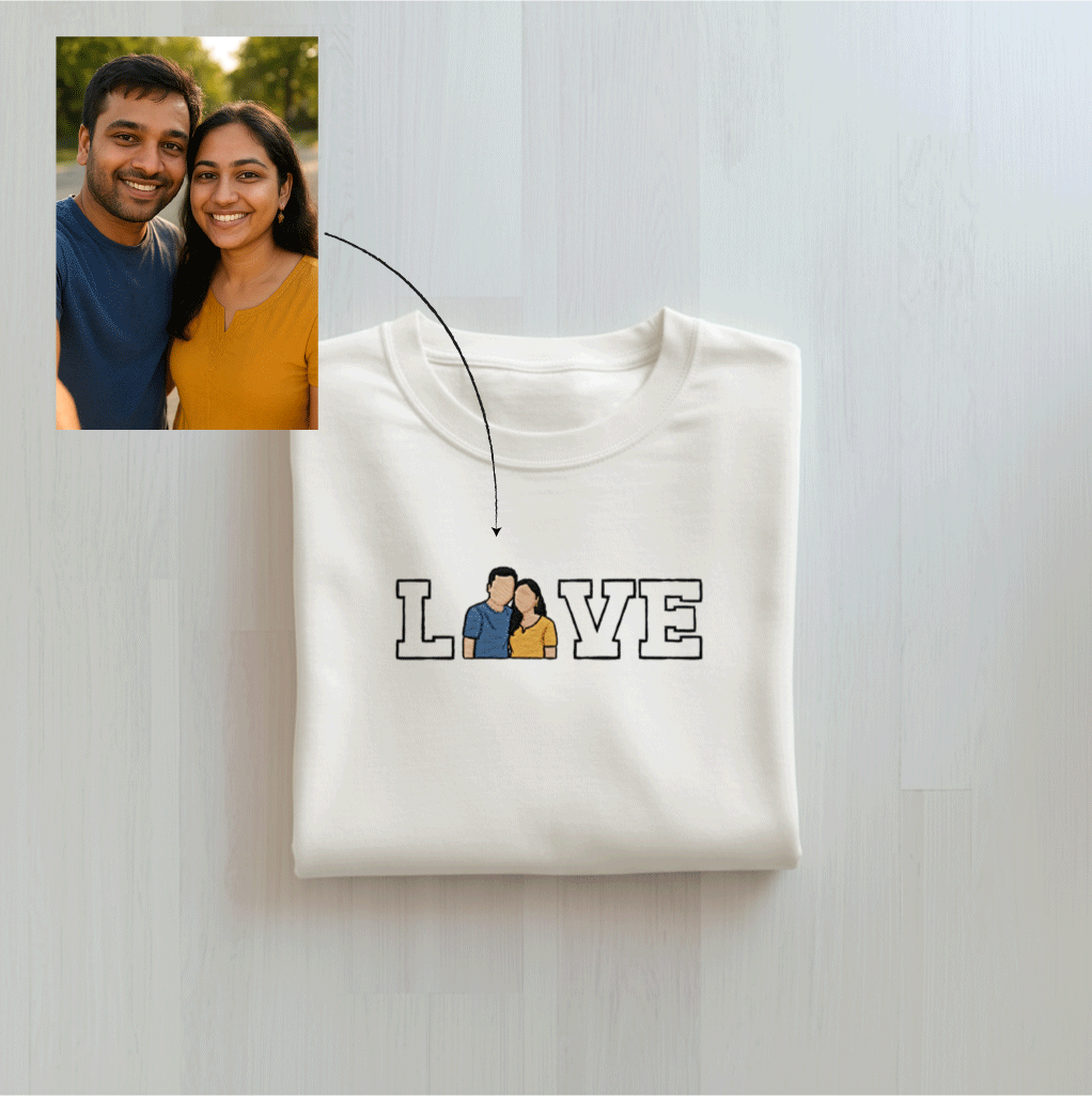 Customized Oversized Unisex T-Shirt for Your Loved One with LOVE outline design