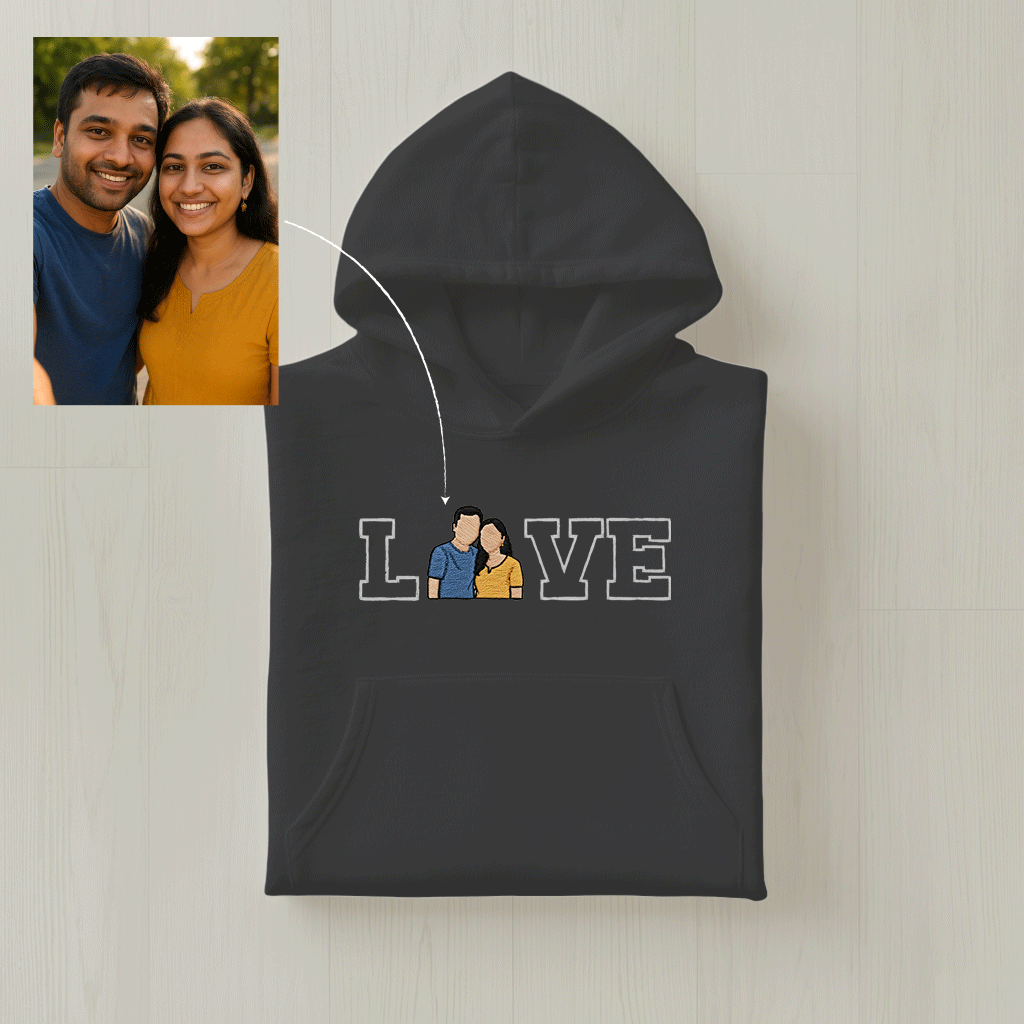 Customized Oversized Unisex Hoodie for Your Loved One with LOVE outline design