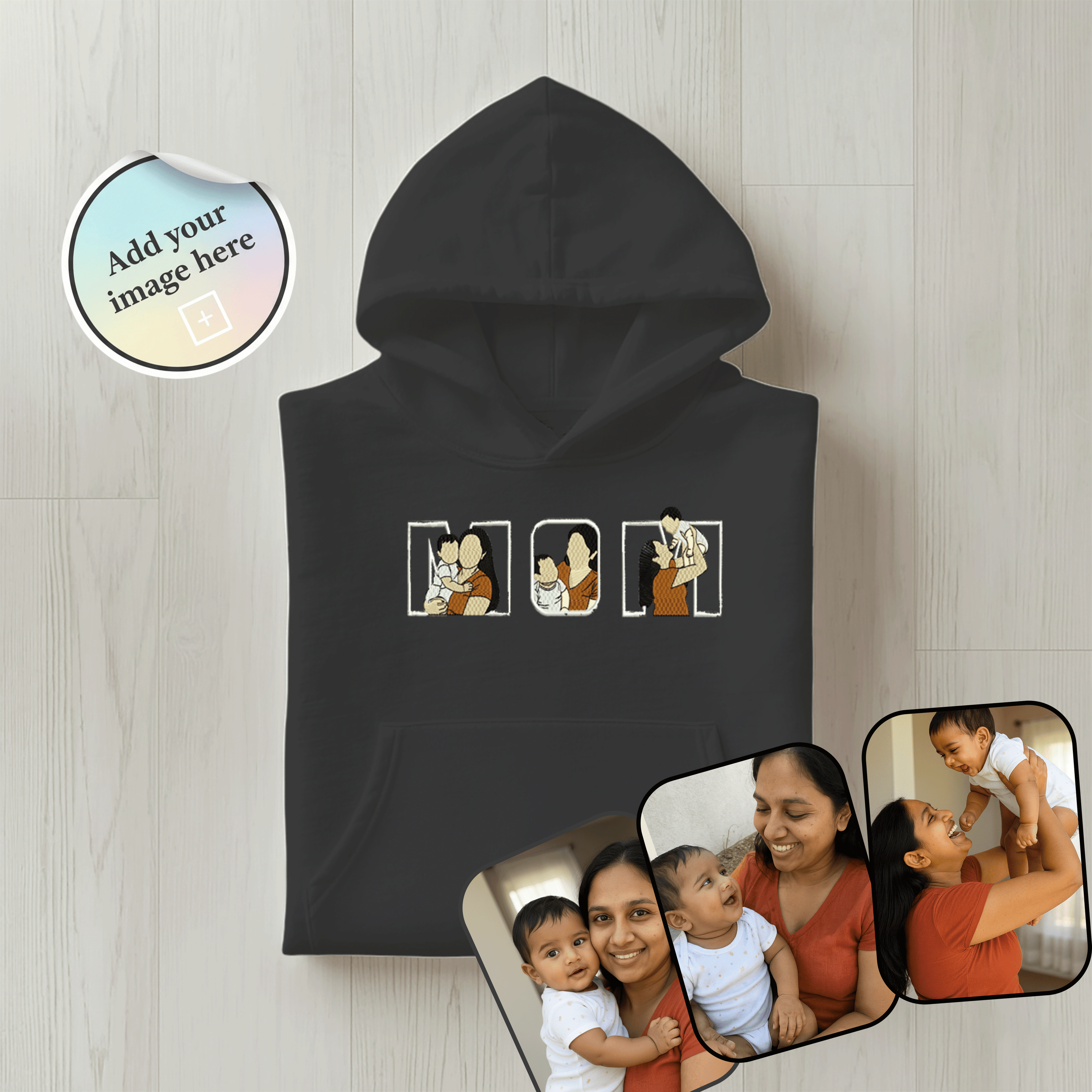 Customized Oversized Hoodie for Mom with MOM Inside Design Filled/Outline