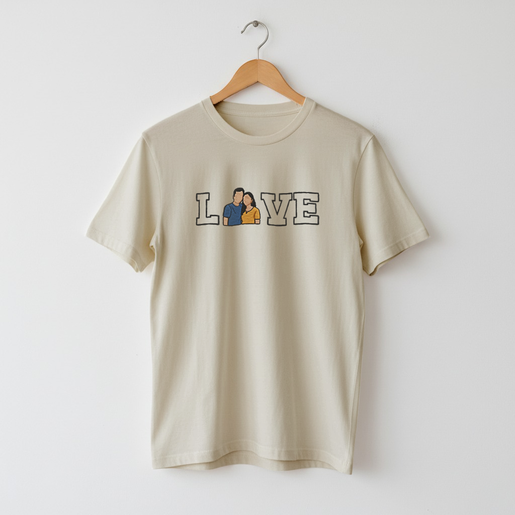 Customized Oversized Unisex T-Shirt for Your Loved One with LOVE outline design